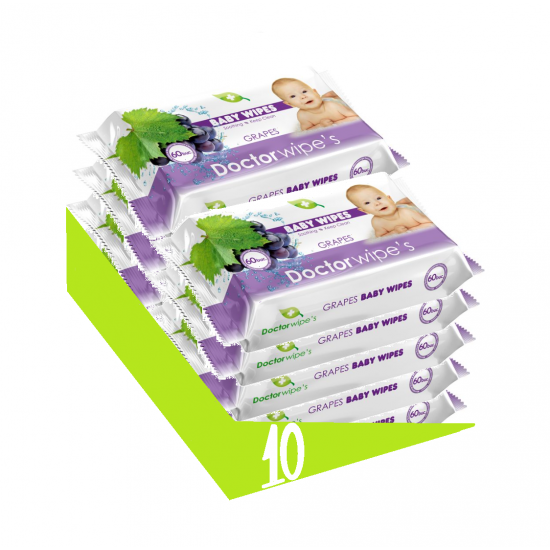 Doctor Wipes, servetele umede cu extract din ulei de struguri, 10 pachete x 60, 600 buc