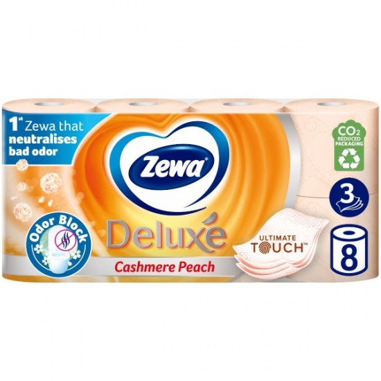 Zewa Deluxe Cashmere Peach, hartie igienica 3 straturi, 8 role