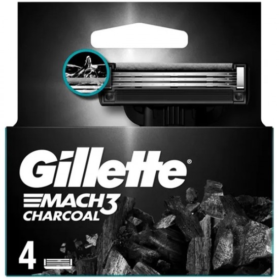 Gillette Charcoal, rezerve aparat ras cu 3 lame, 4 buc/set