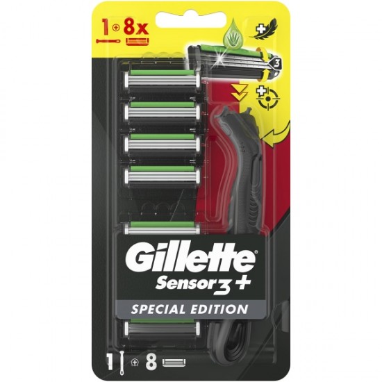 Gillette Sensor3+ Black, maner aparat ras + 8 rezerve