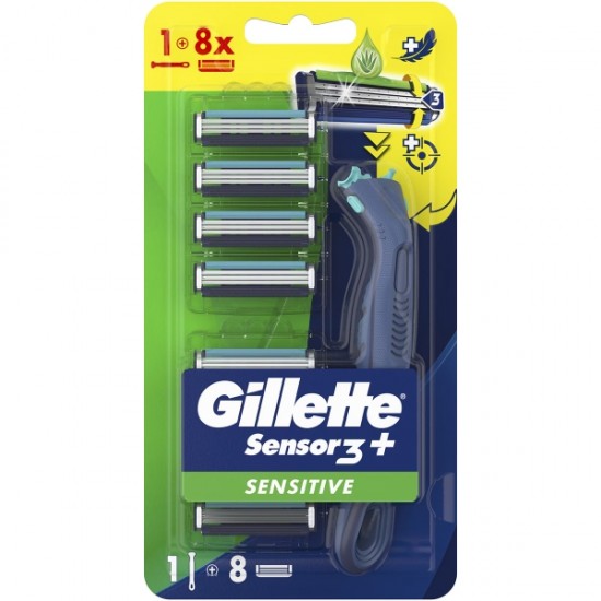 Gillette Sensor3+ Sensitive, maner aparat ras + 8 rezerve