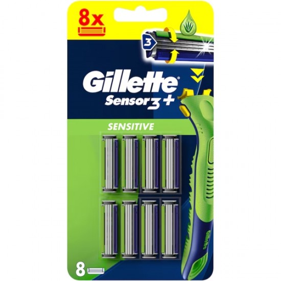 Gillette Sensor3+ Sensitive, rezerve aparat de ras cu 3 lame, 8 buc/set