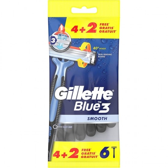Gillette Blue3 Smooth, aparate de ras cu 3 lame, 6 buc/set