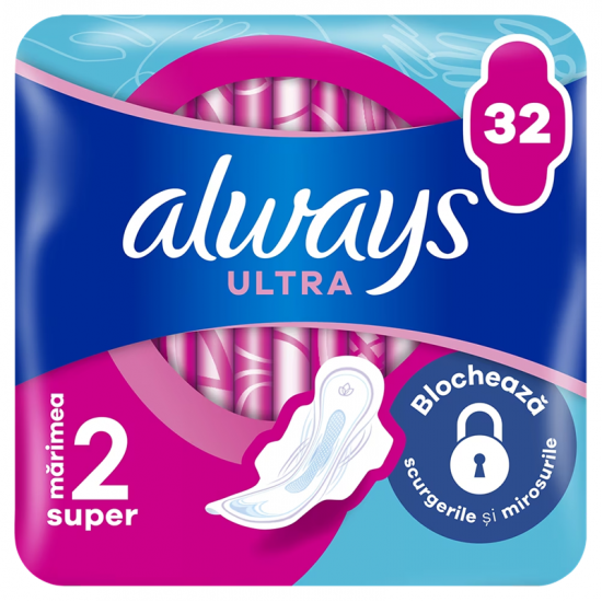 Always Ultra Super, absorbante periodice cu aripioare, 32 buc