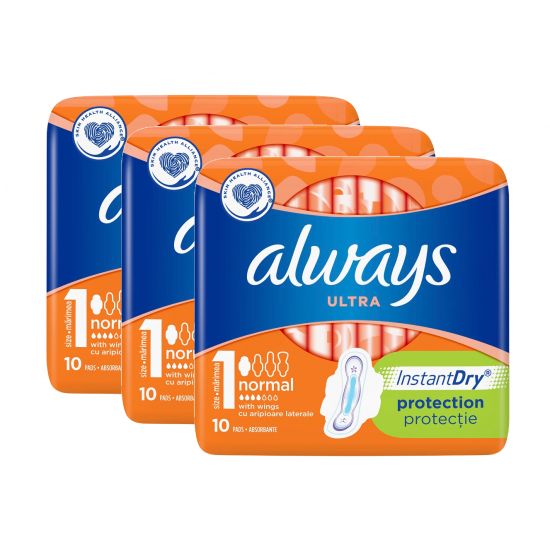 Always Ultra Normal, absorbante periodice cu aripioare, 3 pachete x 10, 30 buc