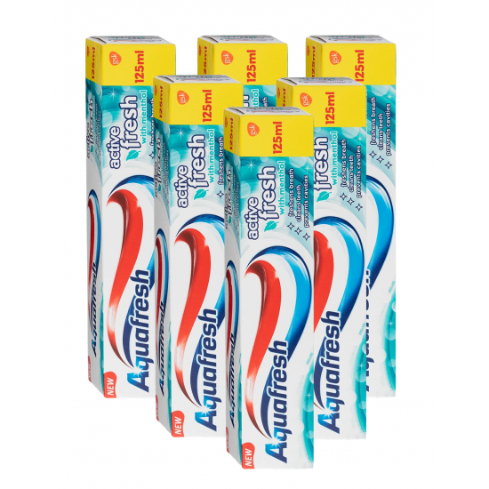 Aquafresh Active Fresh, pasta dinti cu fluor, 6 buc x 125 ml