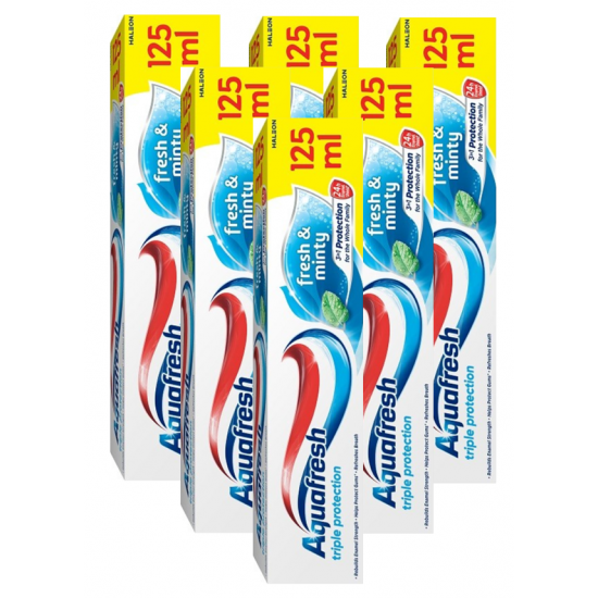 Aquafresh Fresh & Minty, pasta dinti cu fluor, 6 buc x 125 ml