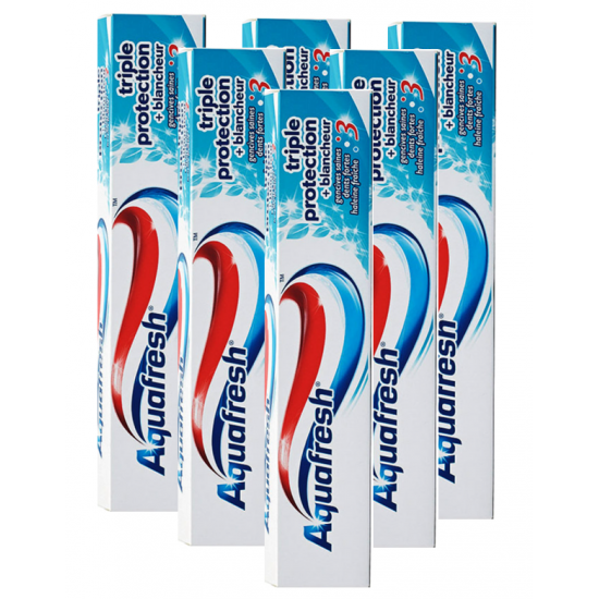 Aquafresh Triple Action Blancheur, pasta dinti cu fluor, 6 buc x 75 ml