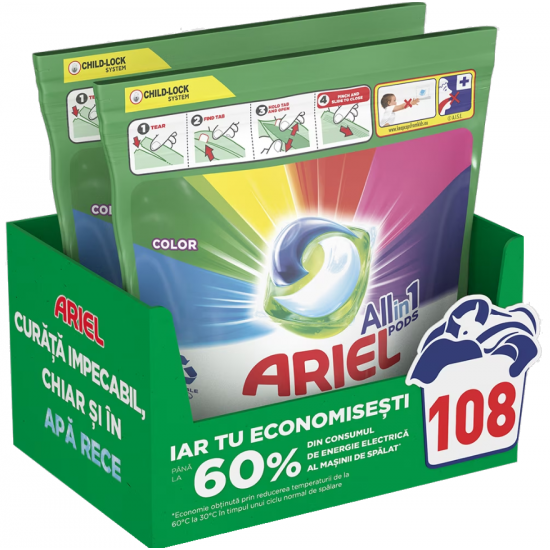 Pack 2 x Ariel All in One Pods Color, detergent rufe automat, 54 capsule