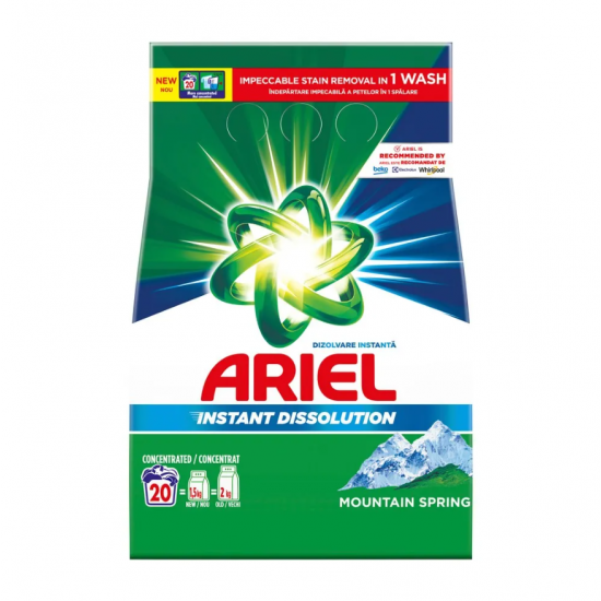 Ariel Mountain Spring, detergent rufe pudra dizolvare instanta, 20 spalari, 1.5 kg