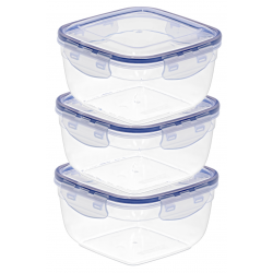 Hiperdino, cutie alimente patrata cu inchidere etans din plastic, 3 buc x 2400 ml