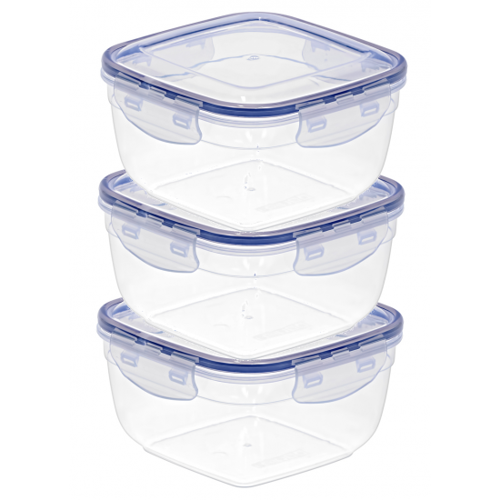 Hiperdino, cutie alimente patrata cu inchidere etans din plastic, 3 buc x 1500 ml	