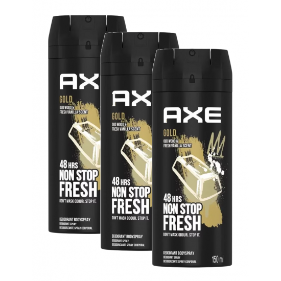 Axe Gold, deodorant spray barbati, 3 buc x 150 ml
