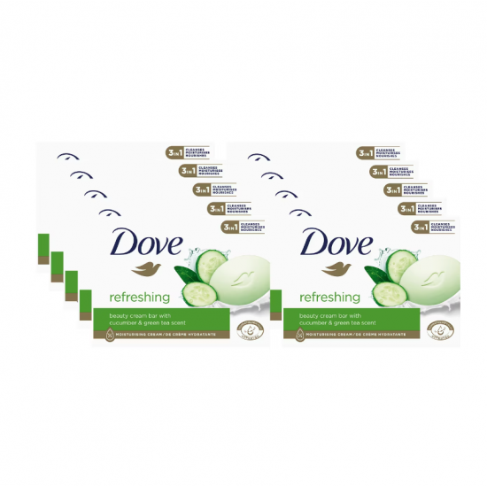 Dove Refreshing castravete & ceai verde, sapun solid cu 1/4 crema hidratanta, 10 buc/set, 90 gr.