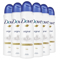 Dove Original, deodorant spray cu 1/4 crema hidratanta, 48h protectie, 6 x 150 ml