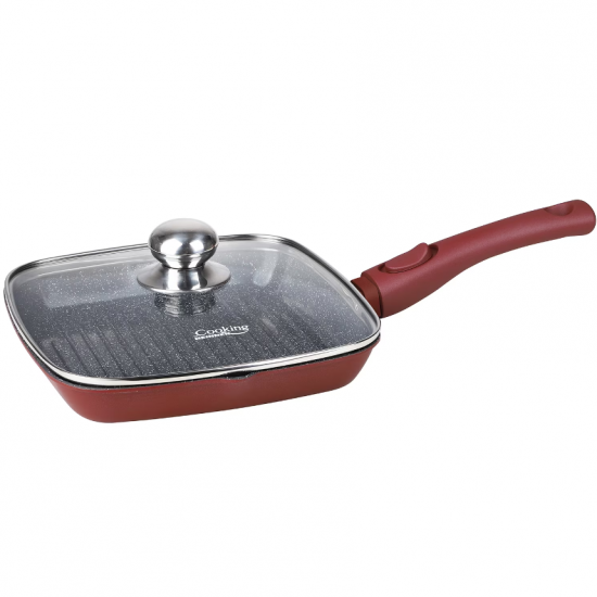 Cooking by Heinner Calabria, tigaie grill aluminiu cu capac, 24x4cm