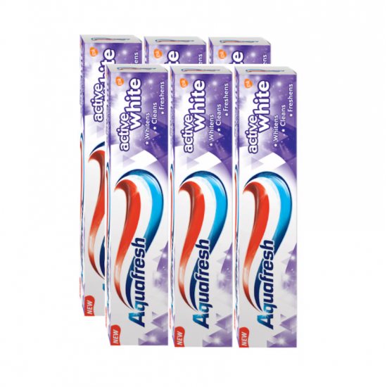 Aquafresh Active White, pasta de dinti cu fluor, 6 x 125 ml