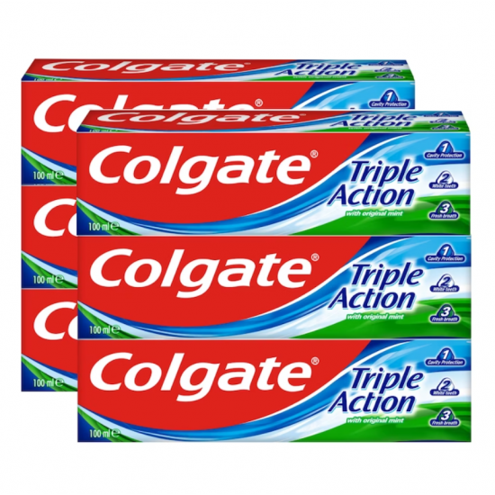 Colgate Triple Action 3in1, pasta de dinti cu fluor, 6 x 125 ml