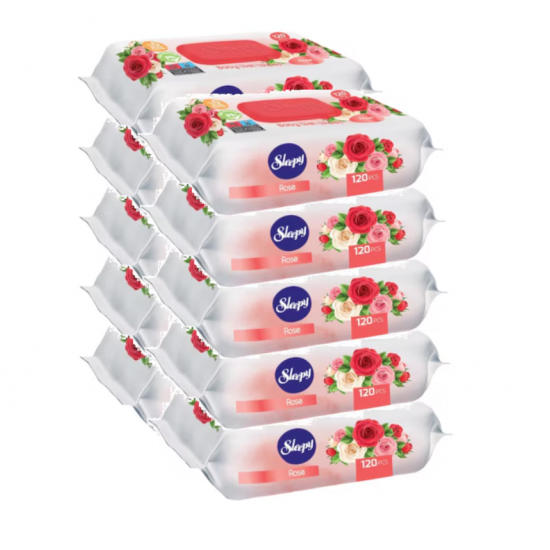 Sleepy cu ulei de trandafiri, servetele umede fara alcool, 10 x 120 buc