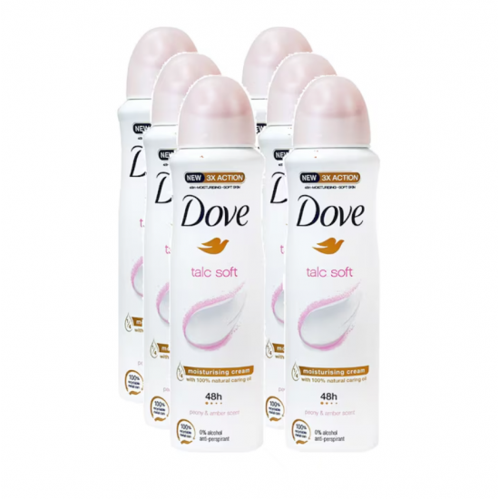 Dove Soft Talc, deodorant spray femei, 48h protectie, 6 x 150 ml