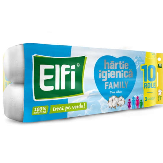Elfi Pure White, hartie igienica 3 straturi, 10 role