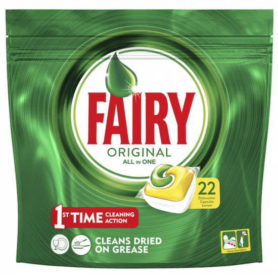Fairy All in One Lemon, detergent masina spalat vase, 22 capsule