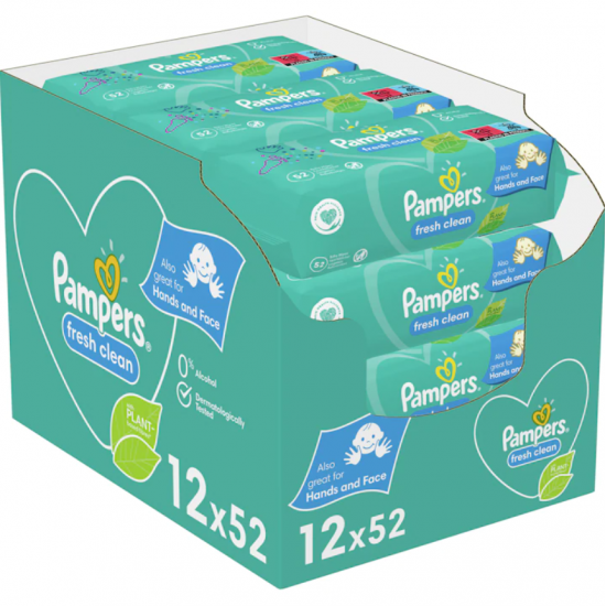 Pampers Fresh Clean, servetele umede bebelusi, 12x52, 624 buc