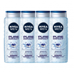 Nivea Men Pure Impact, gel de dus barbati, 4x500 ml