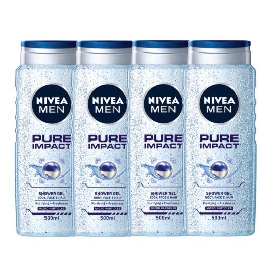 Nivea Men Pure Impact, gel de dus barbati, 4x500 ml