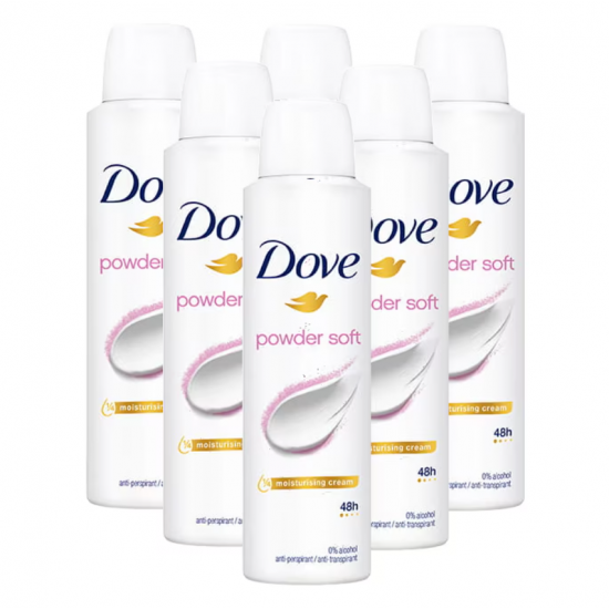 Dove Powder Soft, deodorant spray femei, 48h protectie, 6x150 ml