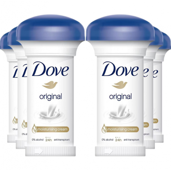 Dove Original, antiperspirant femei, 0% alcool, 6x50 ml