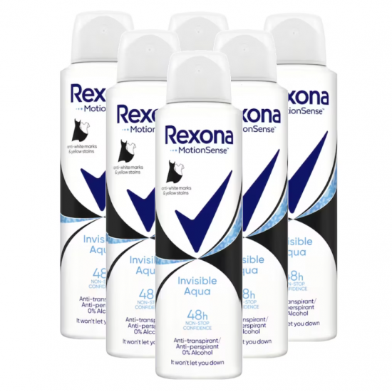 Rexona Motion Sense Invisible Aqua, antiperspirant femei, 48h protectie, 6x150 ml