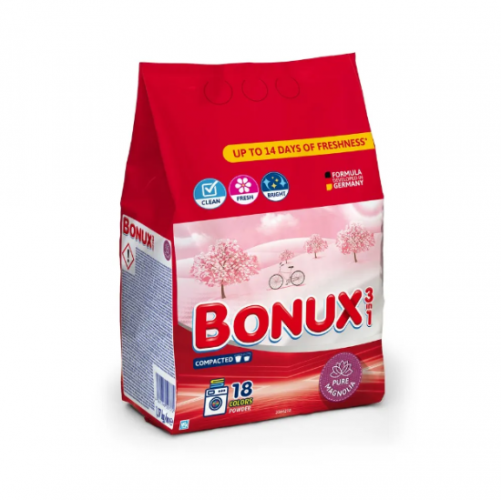 Bonux Color 3in1 Pure Magnolia, detergent rufe pudra, 18 spalari, 1.17 kg