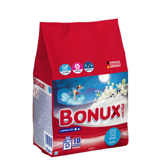 Bonux 3in1 White Liliac, detergent rufe pudra, 18 spalari, 1.17 kg