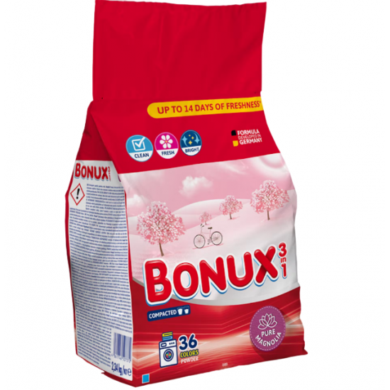 Bonux 3in1 Pure Magnolia, detergent rufe pudra, 36 spalari, 2.34 kg