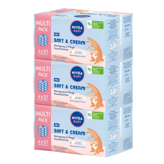 Nivea Soft & Cream cu ulei de migdale, servetele umede biodegradabile, 12x57, 684 buc
