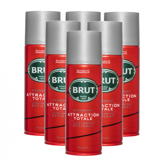 Brut Attraction Totale, deodorant spray barbati, 6 x 200 ml