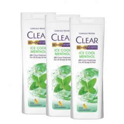Clear Ice Cool Menthol, sampon anti-matreata  pentru femei, 3 x 360 ml