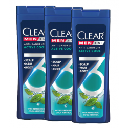 Clear Active Cool 3in1, sampon anti-matreata barbati, 3 x 360 ml