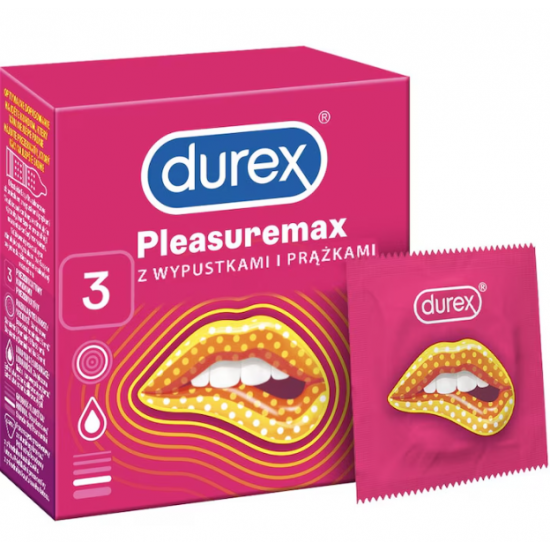 Durex Pleasuremax, prezervative lubrifiate, 3 buc/set