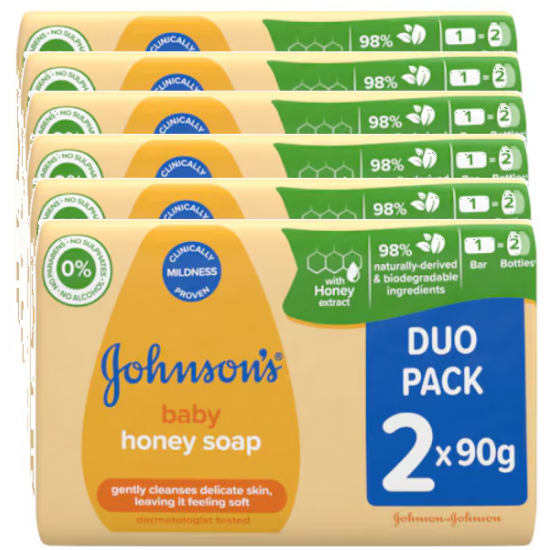 Johnson's Baby cu miere, sapun solid piele delicata, 12 x 90 gr