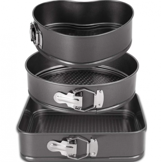 Hiperdino, set 3 tavi copt tort cu baza detasabila, diametru 24/26/28 cm