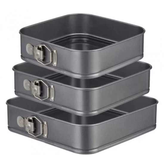 Hiperdino, set 3 tavi copt tort patrate cu baza detasabila, diametru 22/24/26 cm