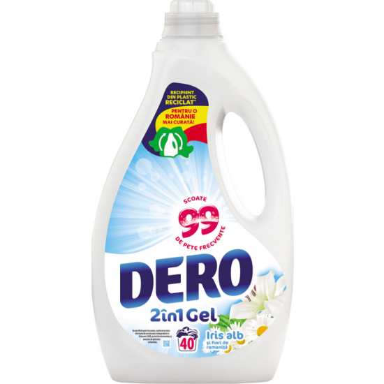 Dero 2in1 Iris Alb, detergent rufe lichid, 40 spalari, 2 L