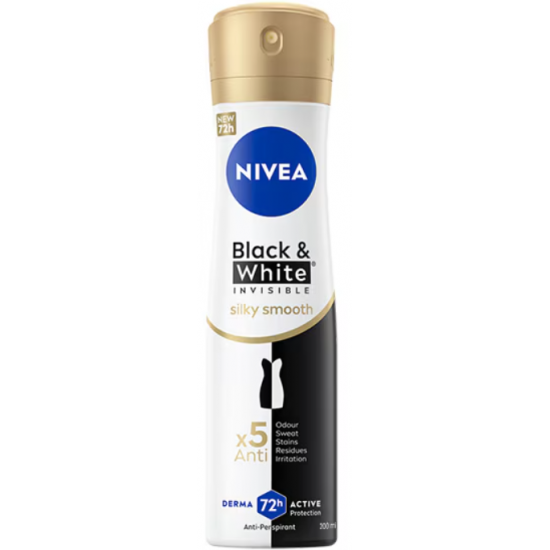 Nivea Black&White Invisible Silky Smooth, deodorant spray femei, 200 ml