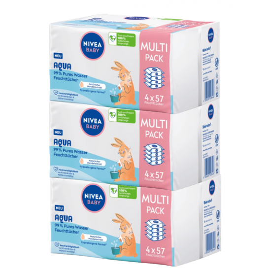 Nivea Pure Water, servetele umede biodegradabile, 12 pachete x 57, 684 buc