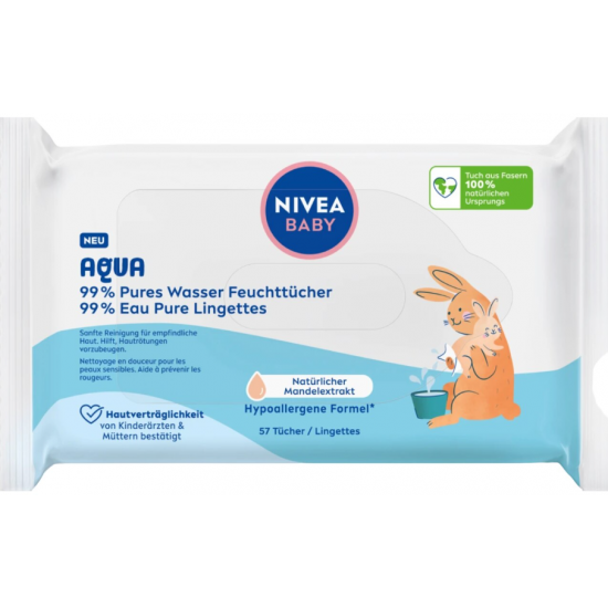 Nivea Pure Water, servetele umede biodegradabile, 12 pachete x 57, 684 buc