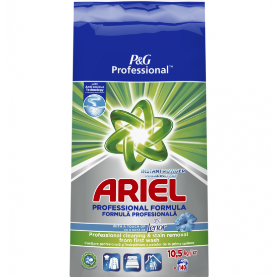 Ariel Profesional Universal Touch of Lenor, detergent rufe automat pudra, 10.5 kg, 140 spalari