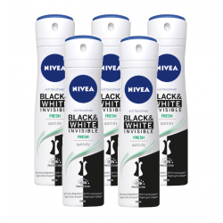 Nivea Black & White Invisible Fresh, antiperspirant spray femei, 48h protectie, 5x150 ml