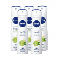 Nivea Fresh Citrus, antiperspirant spray femei, 48h protectie, 5x150 ml	
